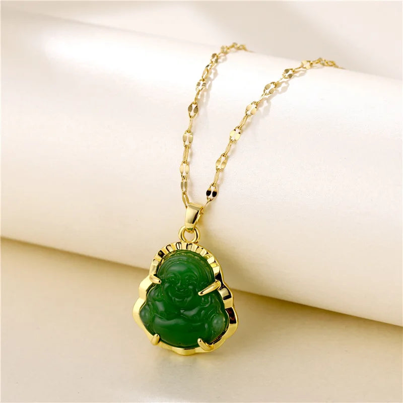Green Zircon Crystal Pendant Stainless Steel Necklace