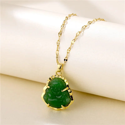 Green Zircon Crystal Pendant Stainless Steel Necklace