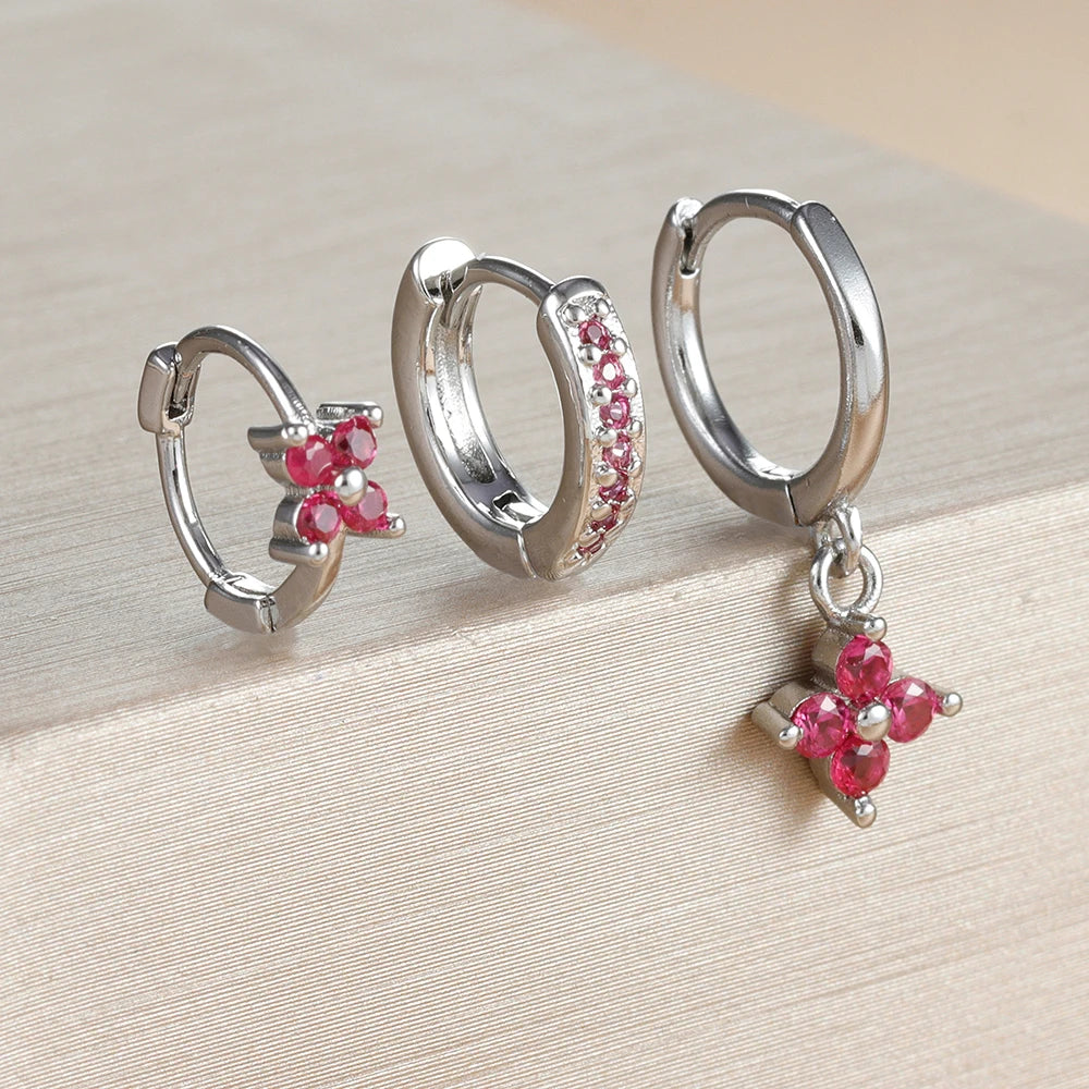 3PCS Luxury Stainless Steel Zircon Small Hoop Earrings Set