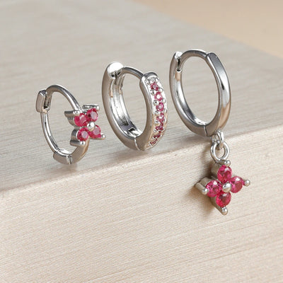 3PCS Luxury Stainless Steel Zircon Small Hoop Earrings Set