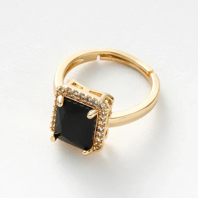 Elegant Copper Inlaid Square Emerald Zircon Ring