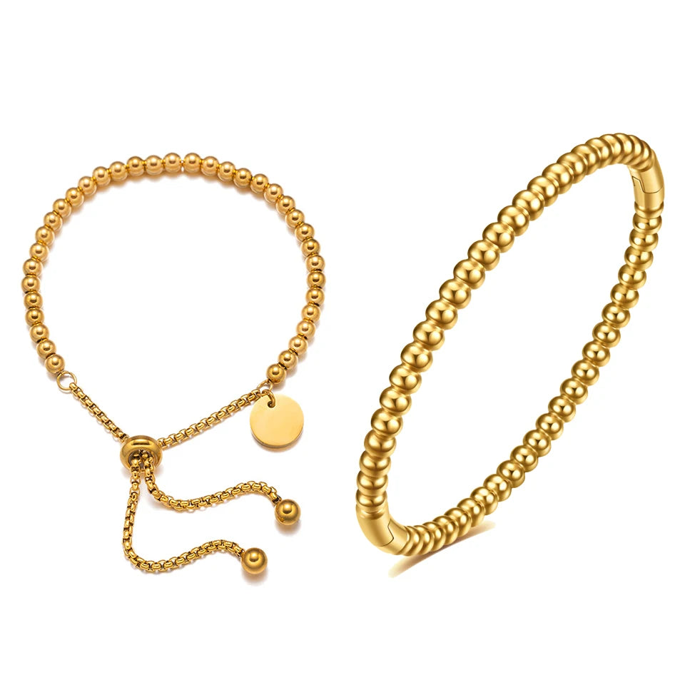 Stainless Steel Golden Bead Bracelet for Women Adjustable Chain Bracelets