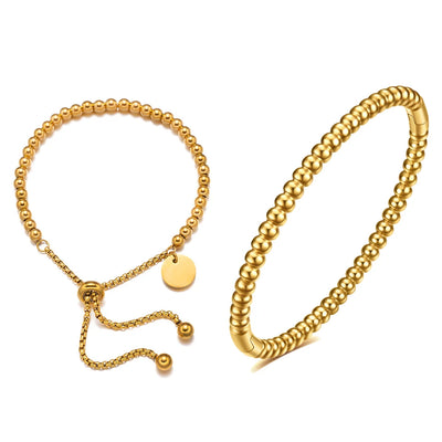 Stainless Steel Golden Bead Bracelet for Women Adjustable Chain Bracelets