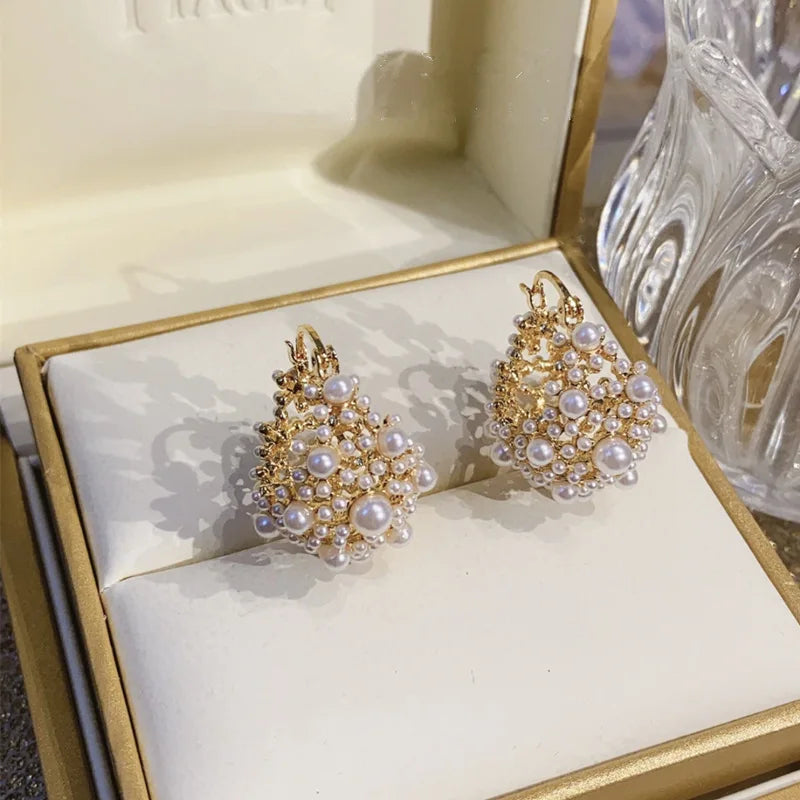 Irregular Metal Pearl Earrings