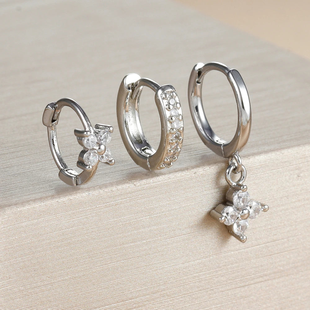 3PCS Luxury Stainless Steel Zircon Small Hoop Earrings Set