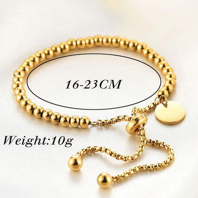 Stainless Steel Golden Bead Bracelet for Women Adjustable Chain Bracelets