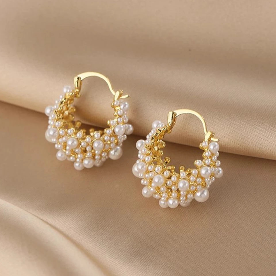 Irregular Metal Pearl Earrings