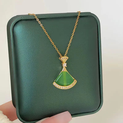 Green Zircon Crystal Pendant Stainless Steel Necklace