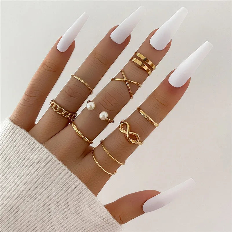 Silver and Gold Crystal Rings Set