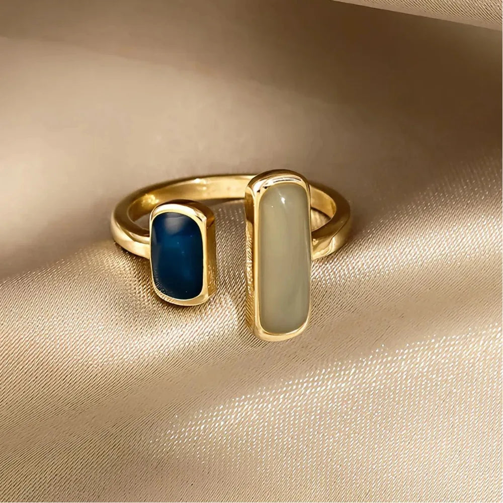 New Square Blue Oil Dripping Ring