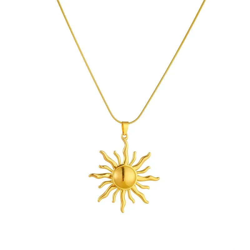 Stainless Steel Golden Fashion Sun Pendant Necklace