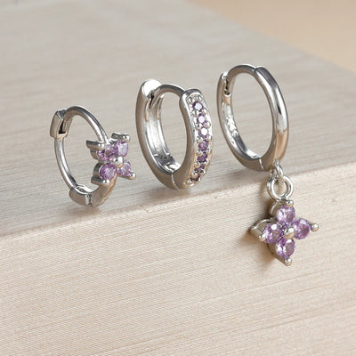 3PCS Luxury Stainless Steel Zircon Small Hoop Earrings Set