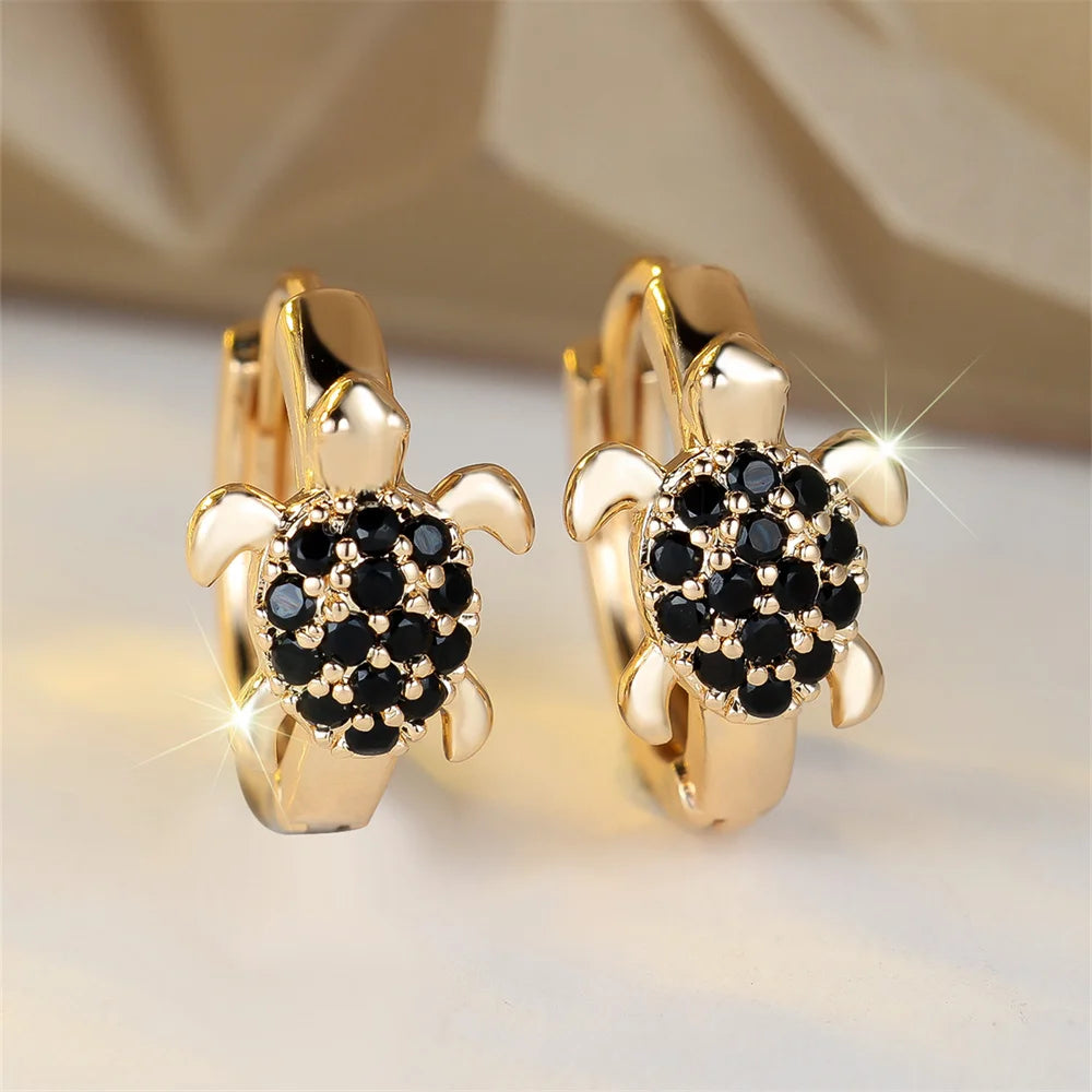 Green Zircon Stone Cute Sea Turtle Hoop Earrings