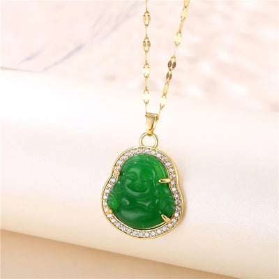 Green Zircon Crystal Pendant Stainless Steel Necklace
