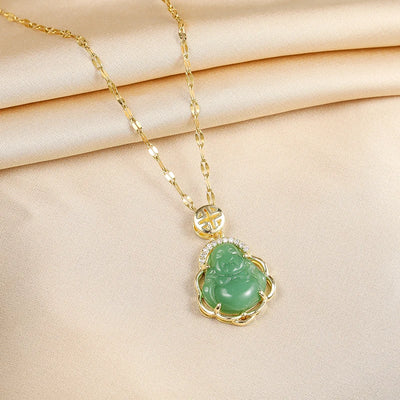 Green Zircon Crystal Pendant Stainless Steel Necklace
