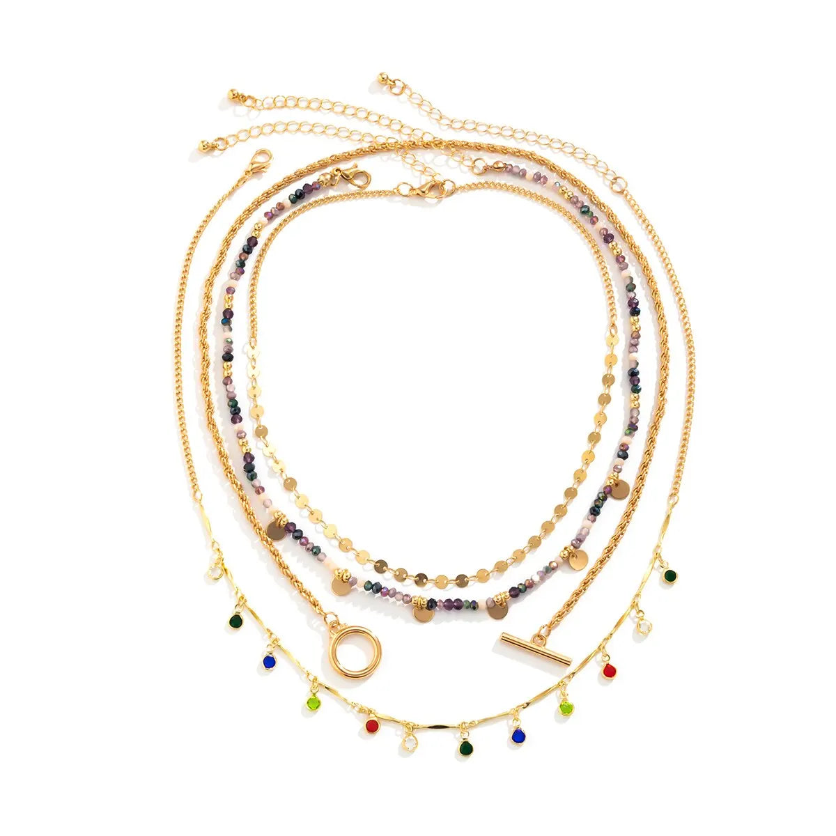 4Pcs Set Boho Colorful Crystal Sequin Tassel Pendant Necklace