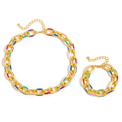 2Pcs Set Colorful Bohemian Fashion Choker Necklace Bracelet Jewelry Set