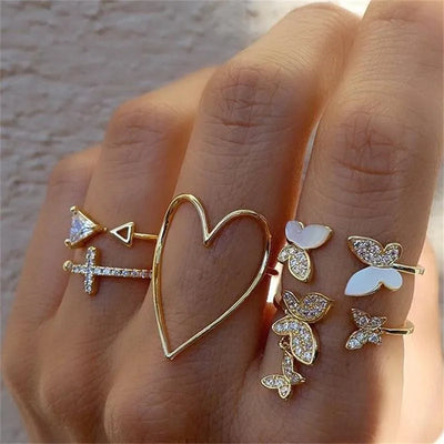 Silver and Gold Crystal Rings Set
