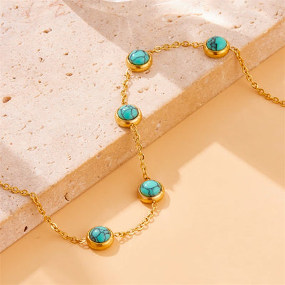 Round Turquoise Necklace Bracelet Earrings Set