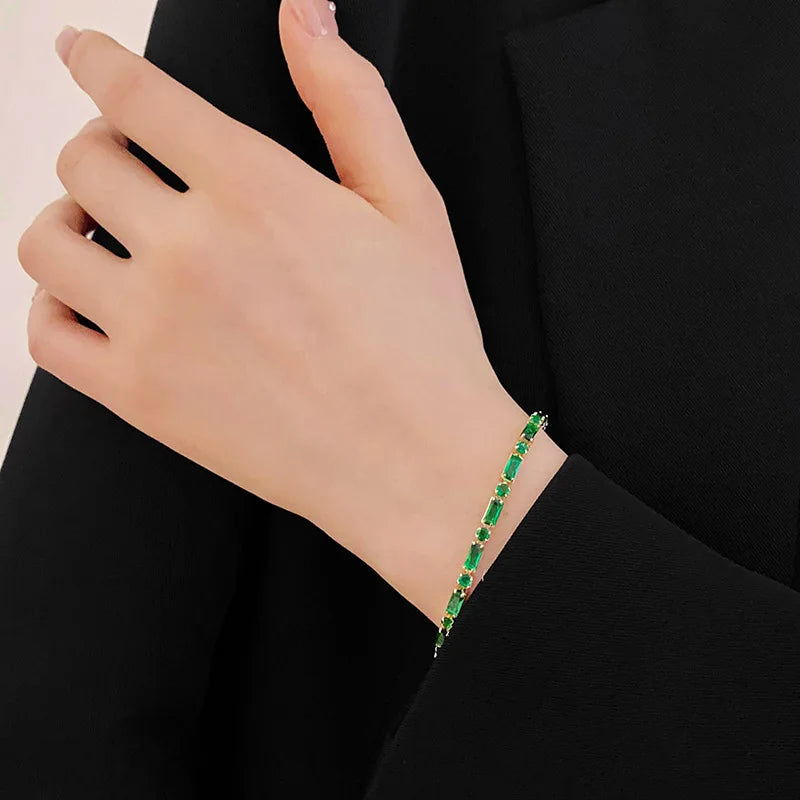 Gold Plating Emerald Zircon Retro Dainty Bracelet