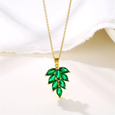 Green Zircon Crystal Pendant Stainless Steel Necklace