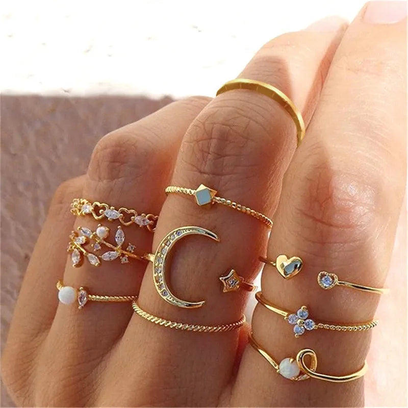 Silver and Gold Crystal Rings Set