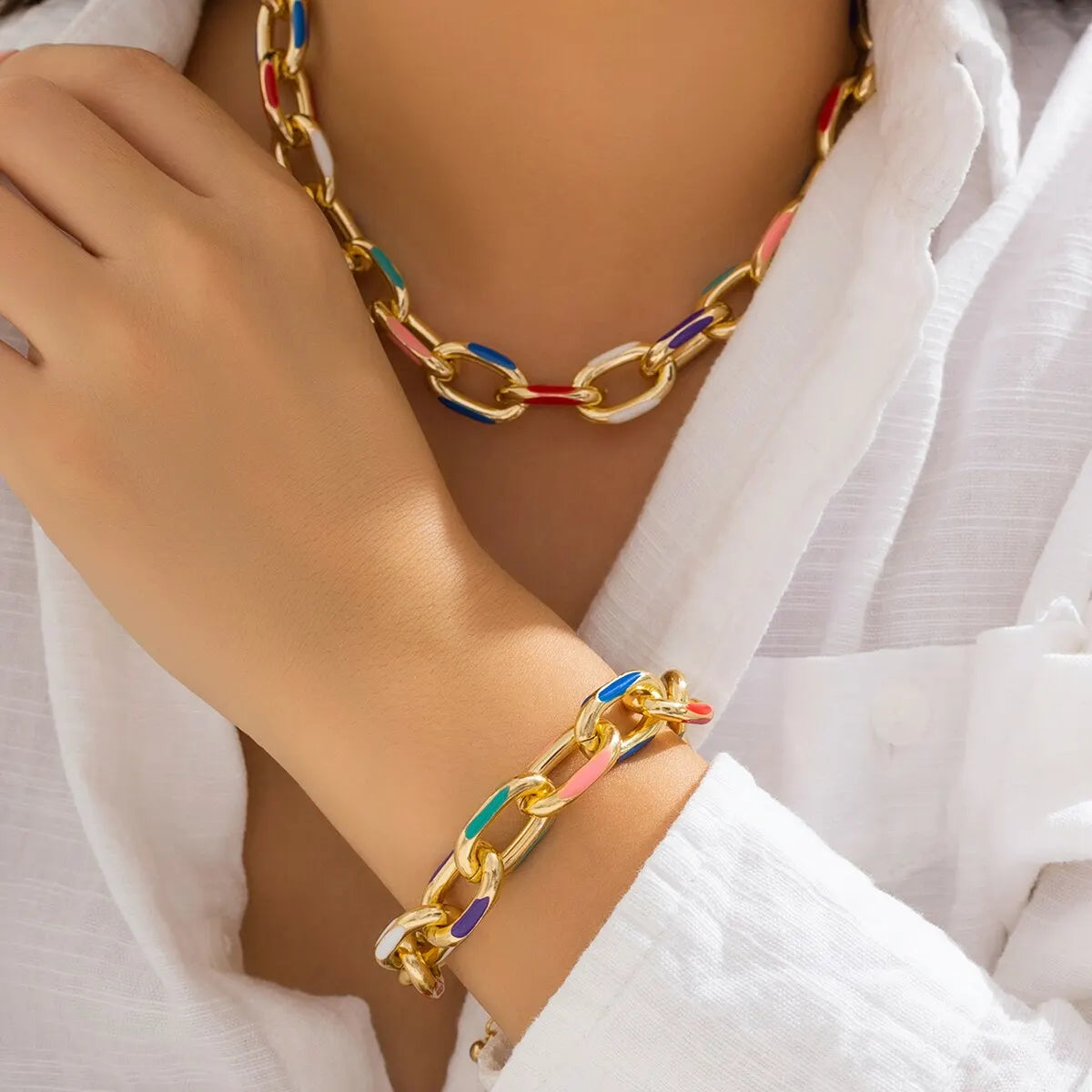 2Pcs Set Colorful Bohemian Fashion Choker Necklace Bracelet Jewelry Set