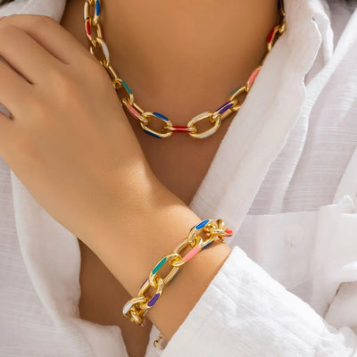 2Pcs Set Colorful Bohemian Fashion Choker Necklace Bracelet Jewelry Set