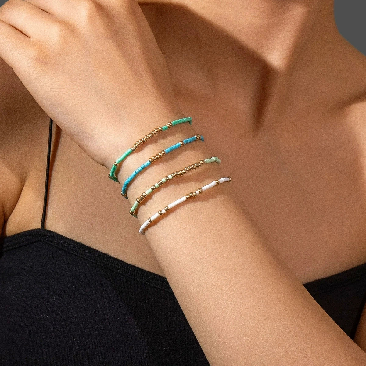 4Pcs Bohemia Seedbeads Stretch Bracelet Set