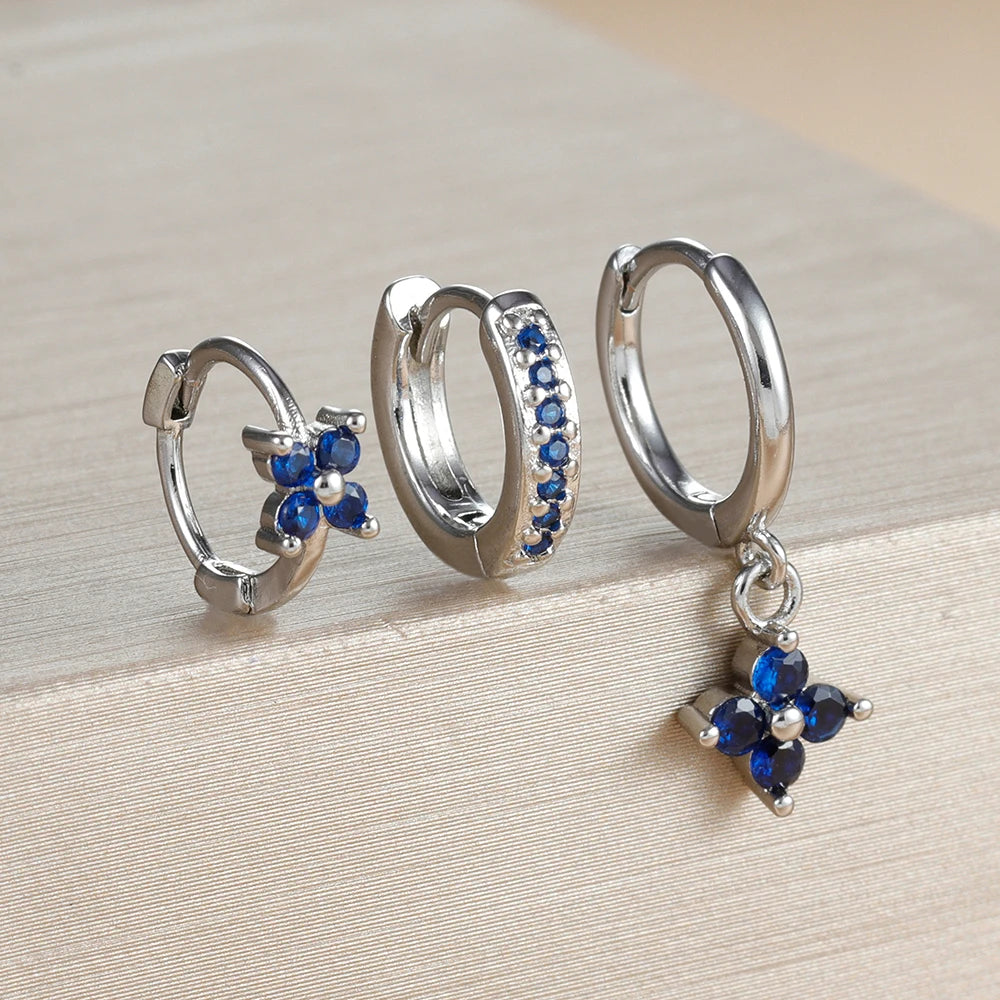 3PCS Luxury Stainless Steel Zircon Small Hoop Earrings Set