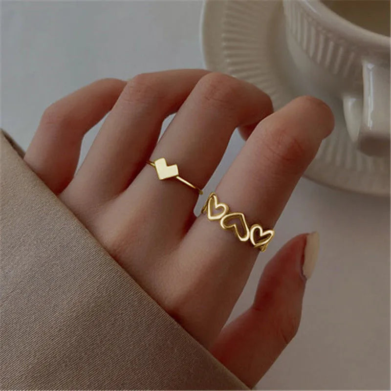 Silver and Gold Crystal Rings Set