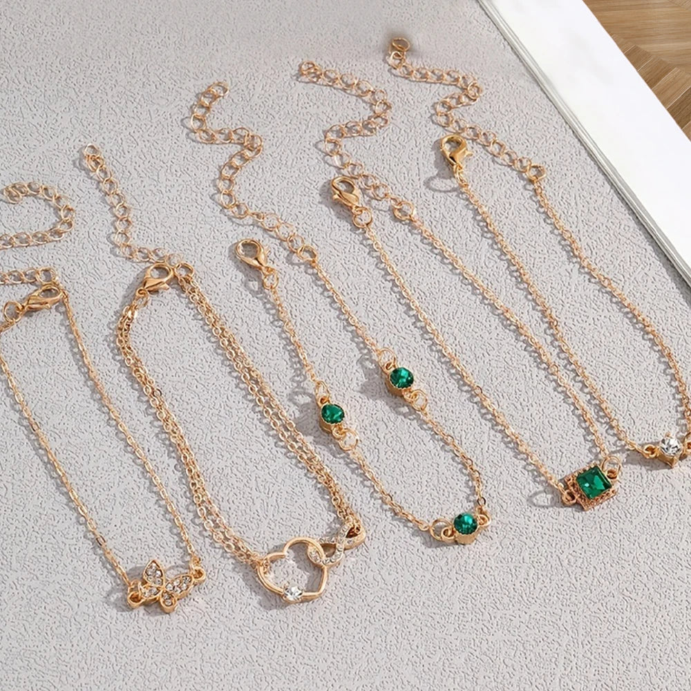 5pcs Vintage-Inspired Bracelet Set with Sparkling Rhinestones