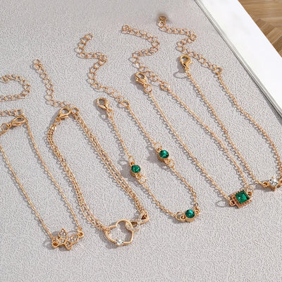 5pcs Vintage-Inspired Bracelet Set with Sparkling Rhinestones