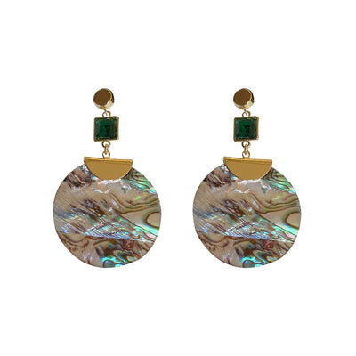 Emerald Shell Round Earrings