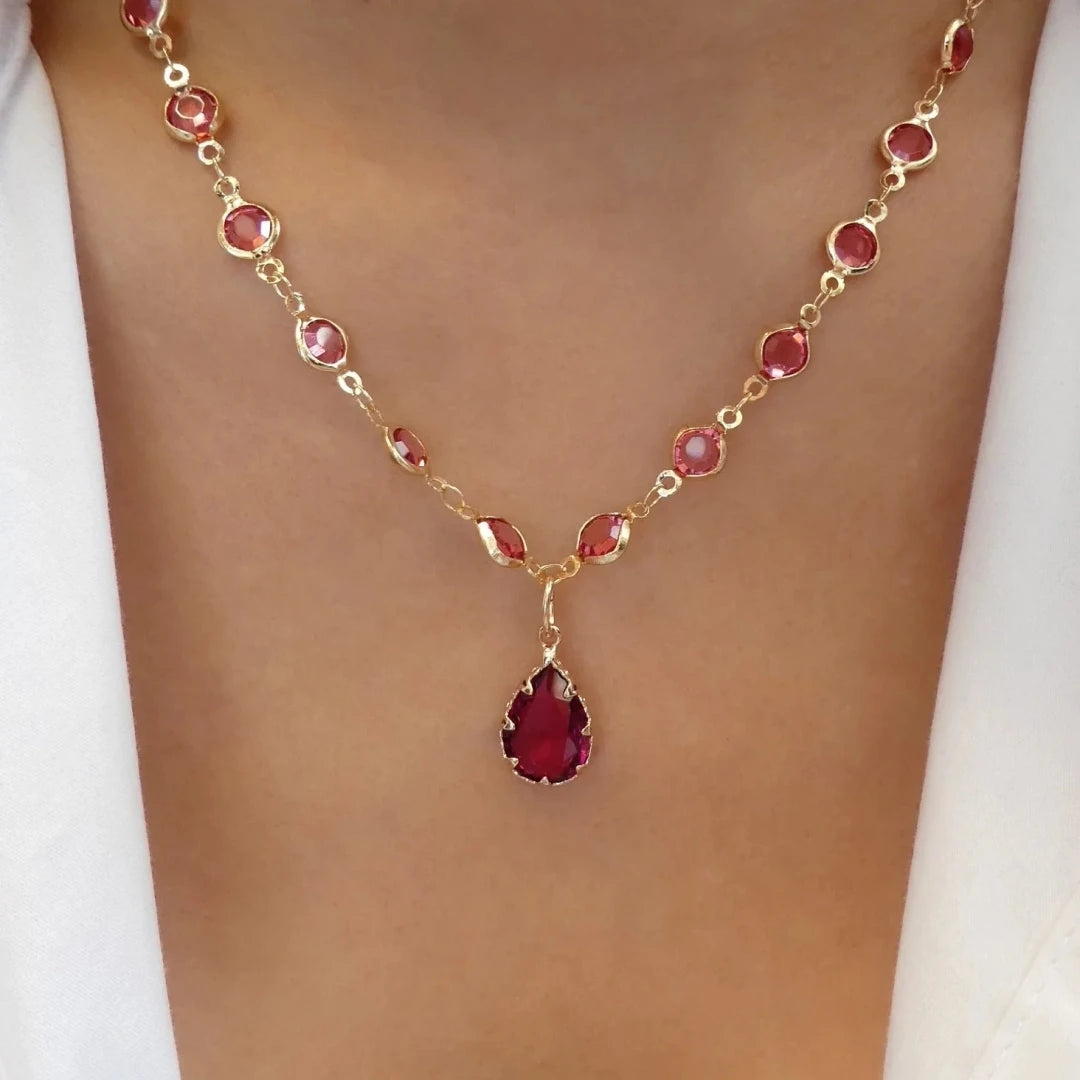 Rainbow Crystal Gemstone Retro Choker Colored Zircon Necklace