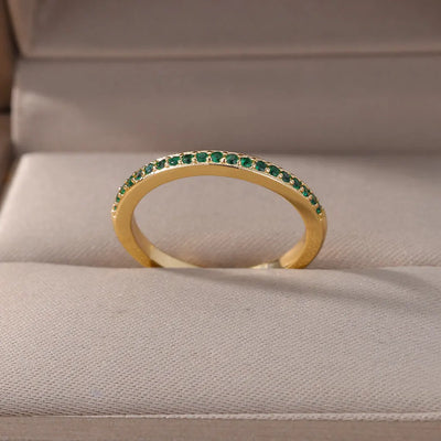 Mini Zircon Green Rings For Women Stainless Steel Gold Color Adjustable