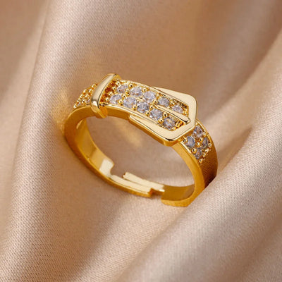 Chic Gold Buckle Shaped With Sparkling Zircon Adjustable Ring