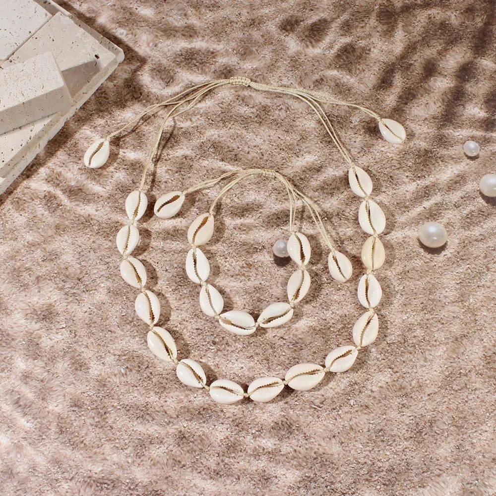 Bohemian Hawaiian Seashell Bracelet Necklace Set