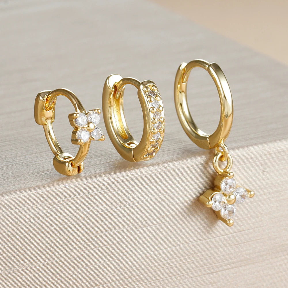 3PCS Luxury Stainless Steel Zircon Small Hoop Earrings Set