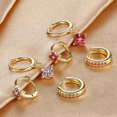 3PCS Luxury Stainless Steel Zircon Small Hoop Earrings Set