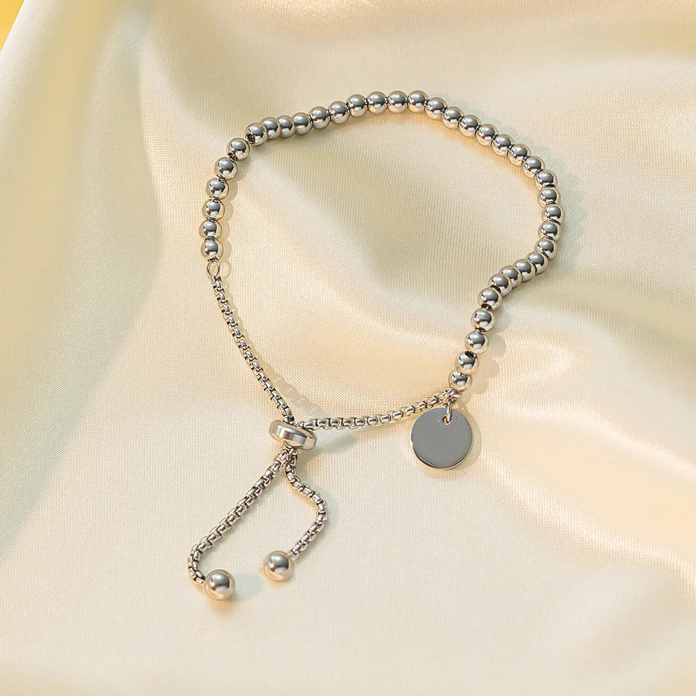 Stainless Steel Golden Bead Bracelet for Women Adjustable Chain Bracelets