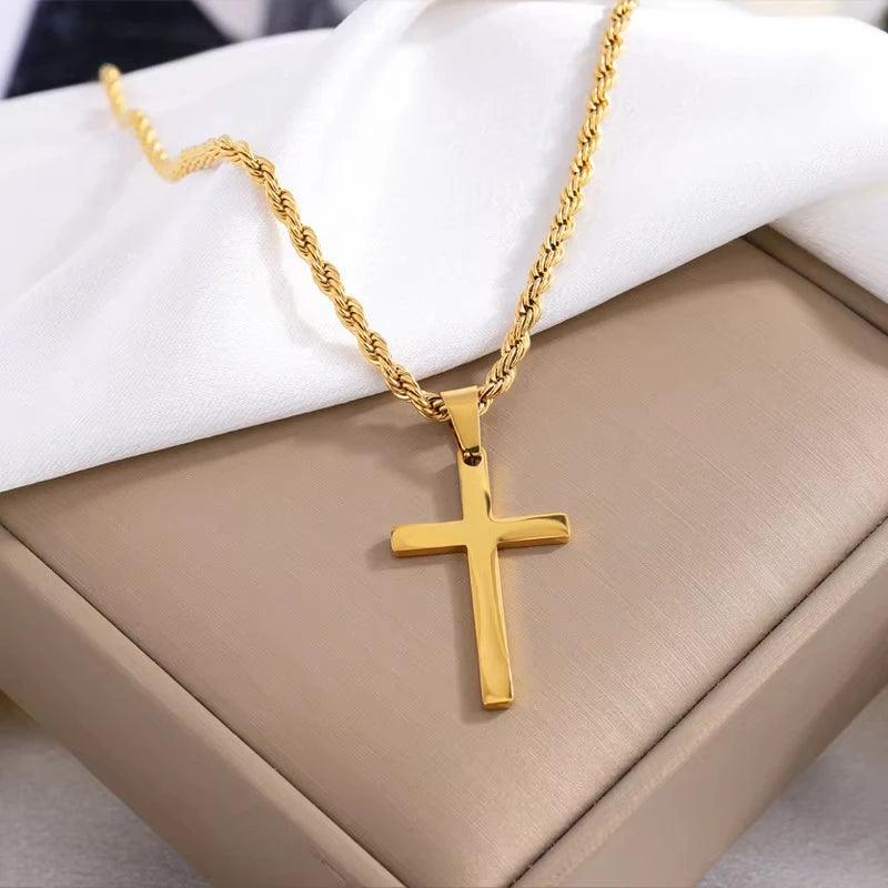 New Cross Pendant Necklace for Men and Women Minimalist Gold Jewelry