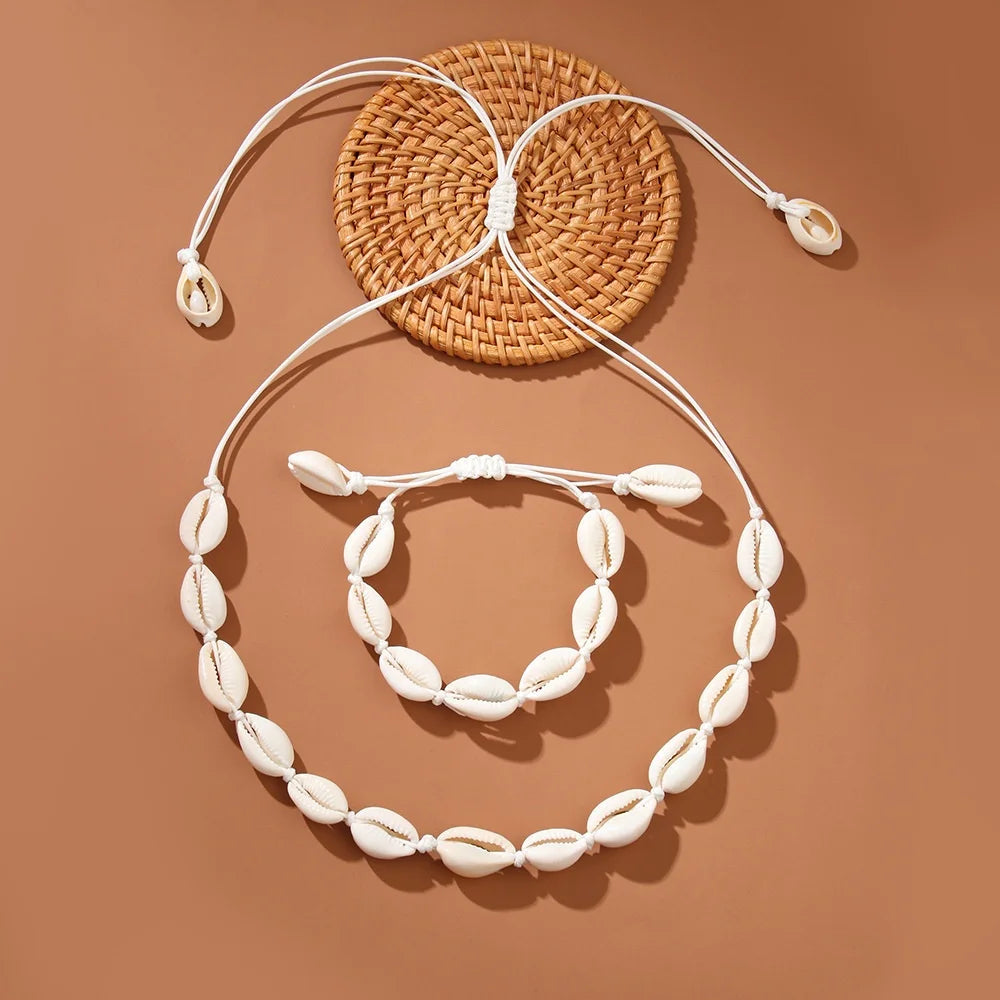 Bohemian Hawaiian Seashell Bracelet Necklace Set