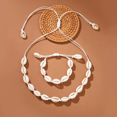 Bohemian Hawaiian Seashell Bracelet Necklace Set