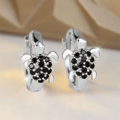 Green Zircon Stone Cute Sea Turtle Hoop Earrings