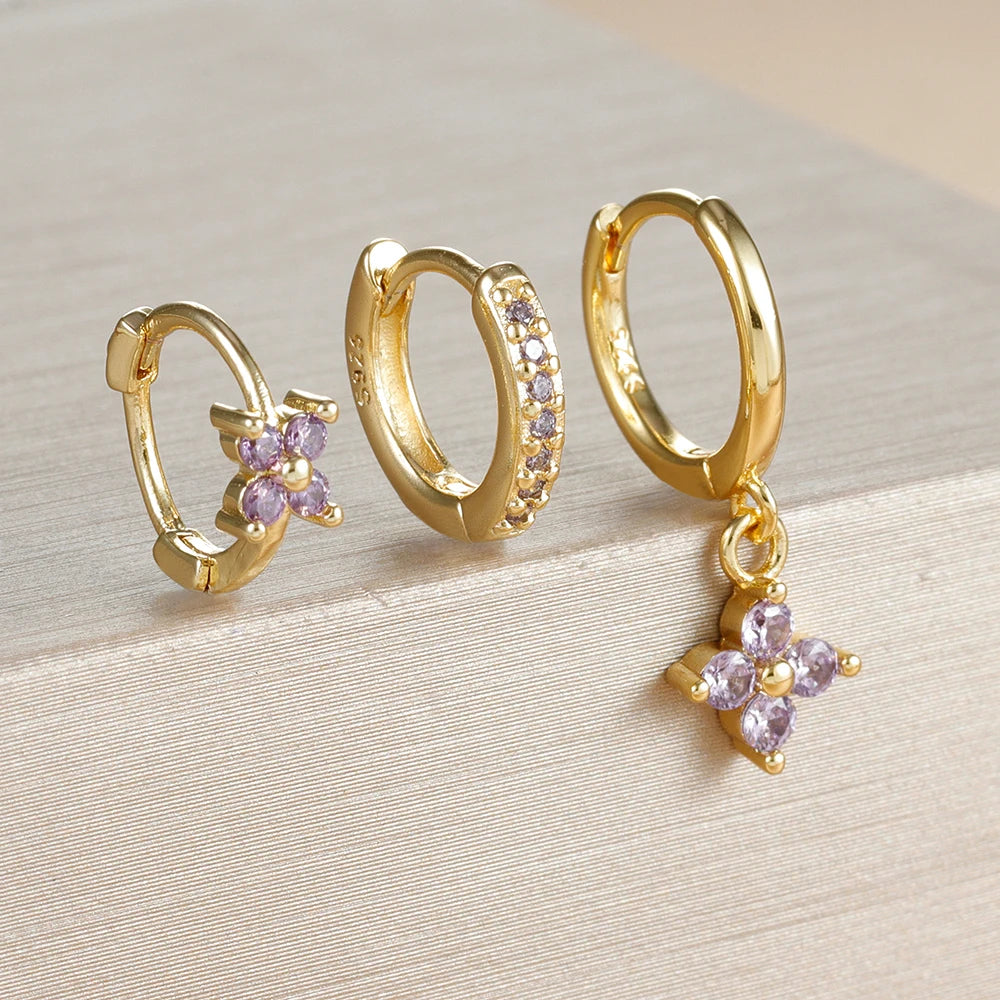 3PCS Luxury Stainless Steel Zircon Small Hoop Earrings Set