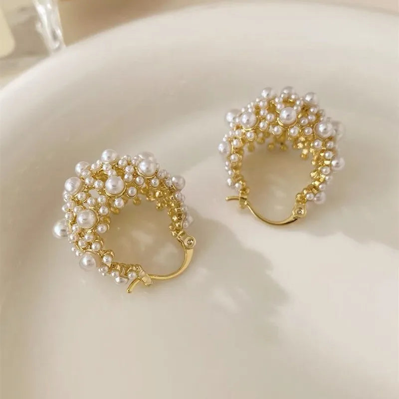 Irregular Metal Pearl Earrings