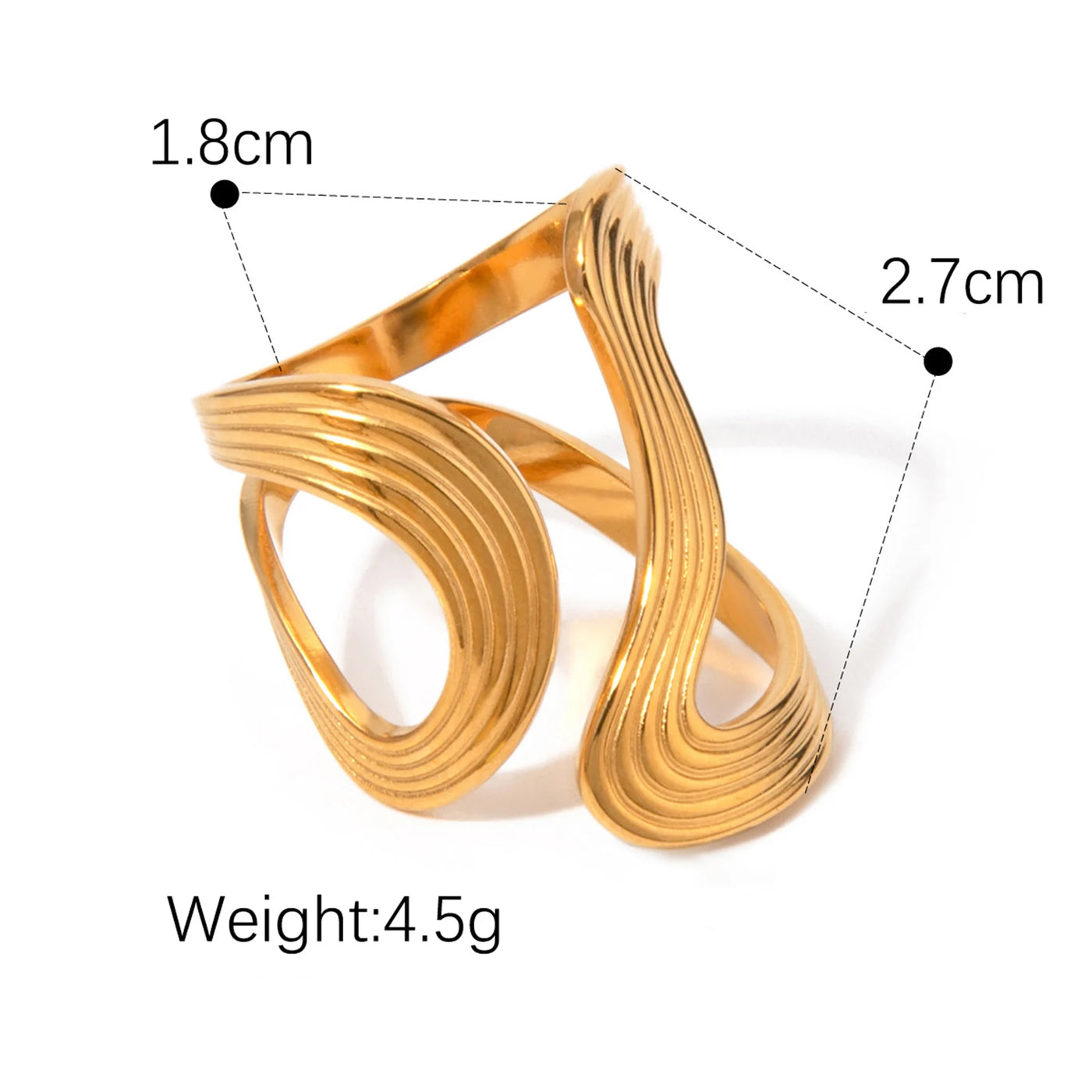 Stainless Steel Open Ring For Women Irregular Wave Hollow Design