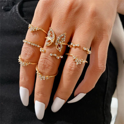 Silver and Gold Crystal Rings Set