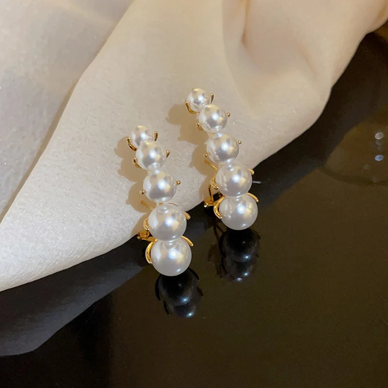 Stylish U-shaped Hoop Earrings Gold Color Elegant Imitation Pearl Earrings